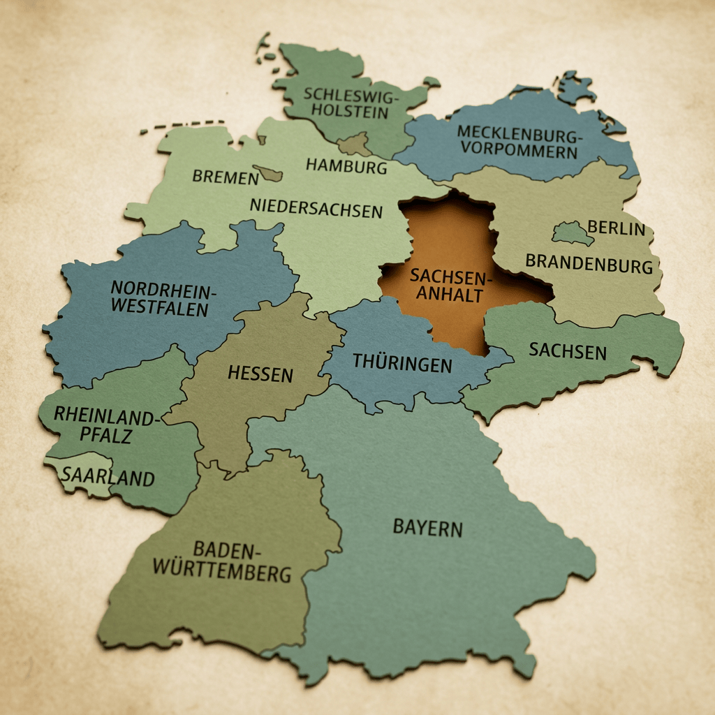 Relief map of Germany labeled with its 16 federal states